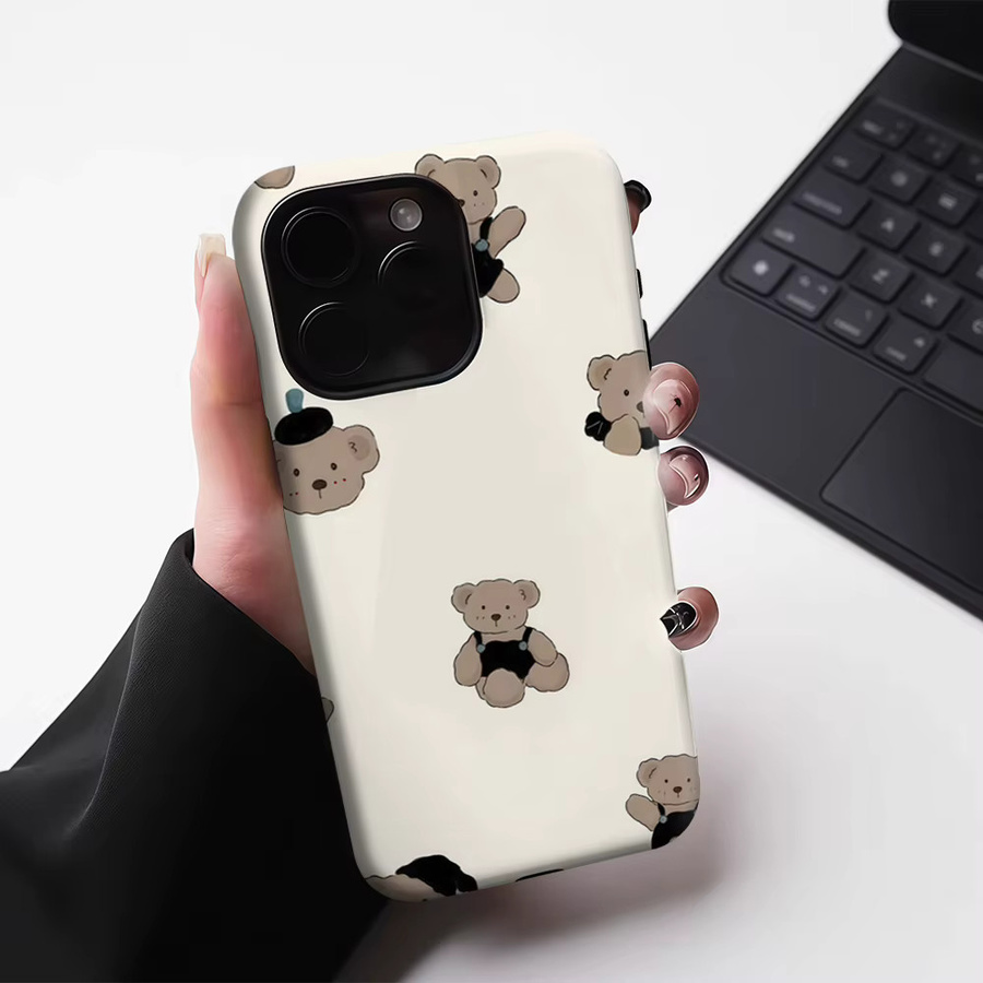 Potdemiel Handyhülle mit süßem Teddy-Design für iPhone 17 16 15 14 13 Pro Max Plus, magnetisch, Double-Layer Tough Case, Beige - Bild 3