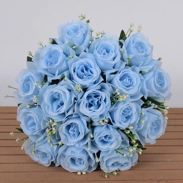 Angunda Kristallgras-Bouquet mit 18 Rosenköpfen in Hellblau, künstliche Glücksblume zur Dekoration - Bild 1