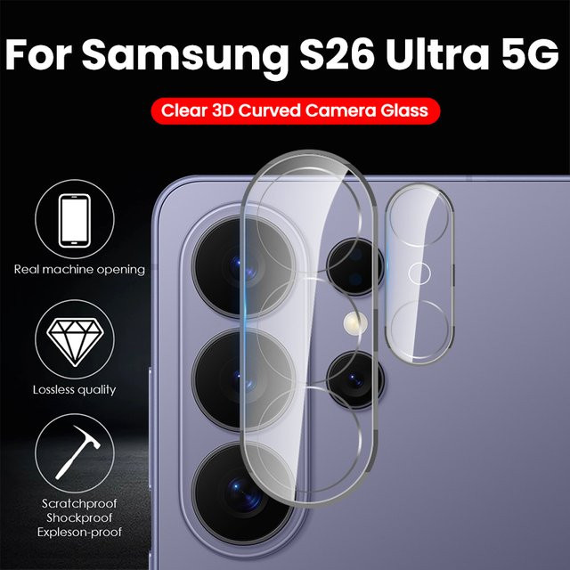 Samsung Galaxy S26 S26 Ultra S26+ S26 Ultra 5G Kameraobjektivschutz aus gehärtetem Glas in Transparent mit 3D gebogener Rücklinsenfolie - Bild 1