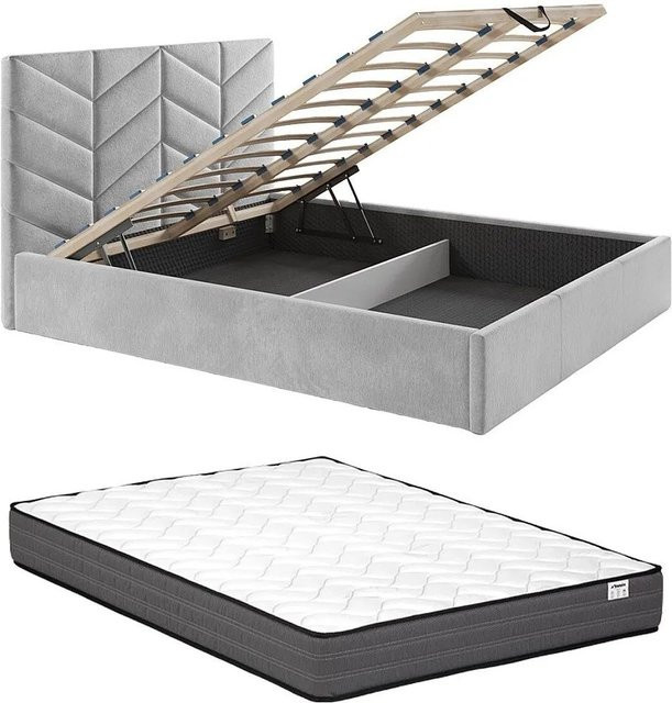 Vente-unique Bett mit Bettkasten Justani in Grau mit Polsterung und Strukturstoff, B/T/H: 180 x 200 cm - Bild 1