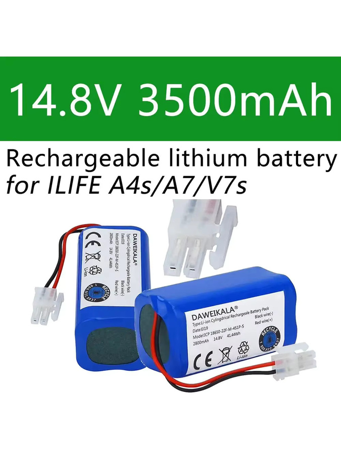 ILIFE Lithium-Batterie 14,4 V 3500 mAh für Roboter Staubsauger A4 A4s V7 A6 V7s Plus in Blau - Bild 3