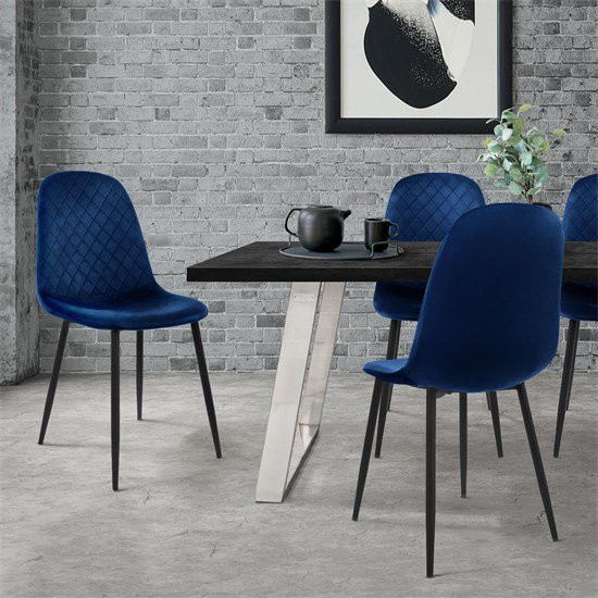 ML-Design Esszimmerstuhl 4er Set in Dunkelblau mit Samtbezug und Metallgestell - Bild 1
