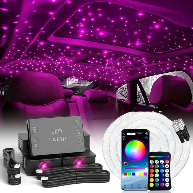 VASTFIRE RGBW Sternenhimmel-Atmosphärenlicht für das Auto mit APP-Steuerung, 12V 16W Glasfaser-Deckenbeleuchtungs-Kit, Multicolor, Schwarz - Bild 1