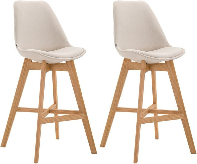 CLP 2er Set Barhocker Cannes mit beige Stoff-Bezug und Eichenholz-Gestell - Bild 1