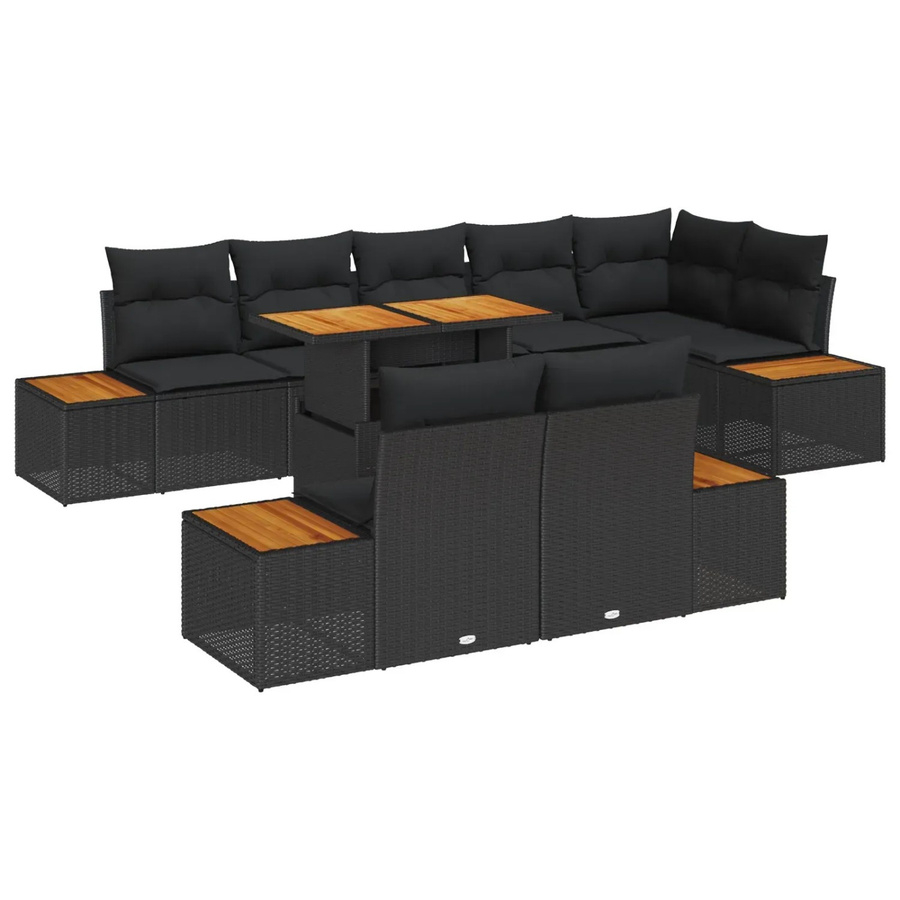 vidaXL Garten-Sofa-Set aus Poly-Rattan in Schwarz mit 9 Teilen und integriertem Stauraum - Bild 2