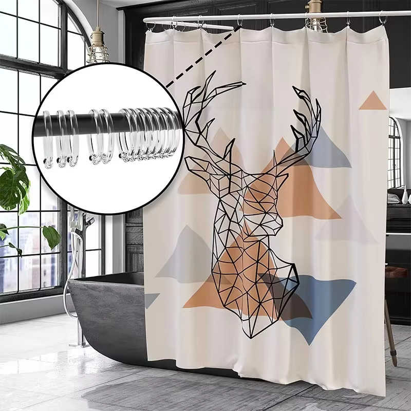 12 Duschvorhangringe aus Kunststoff in Weiß/Klar für die Duschstange im Badezimmer - Bild 3