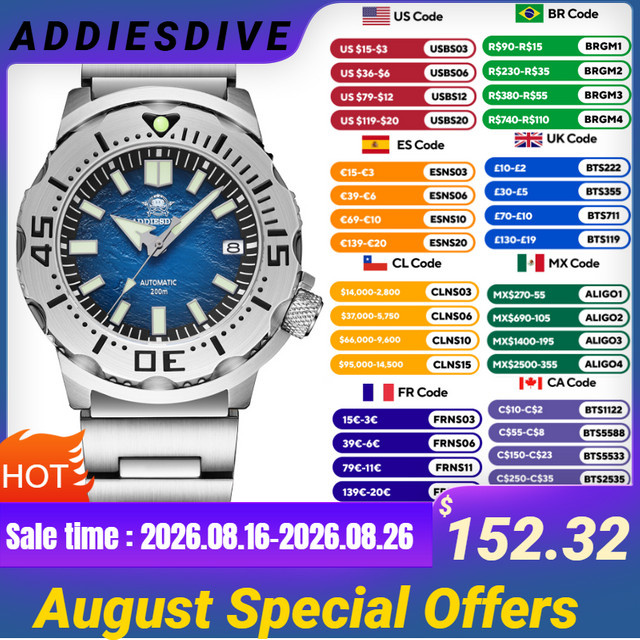 Addiesdive Armbanduhr, Automatik, Edelstahl, blaues Zifferblatt, 42 mm, Herren - Bild 1