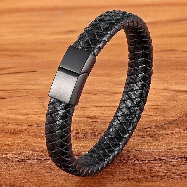 Yiran pet products Armband, Edelstahl, Leder, Schwarz, Herren, 19cm - Bild 1