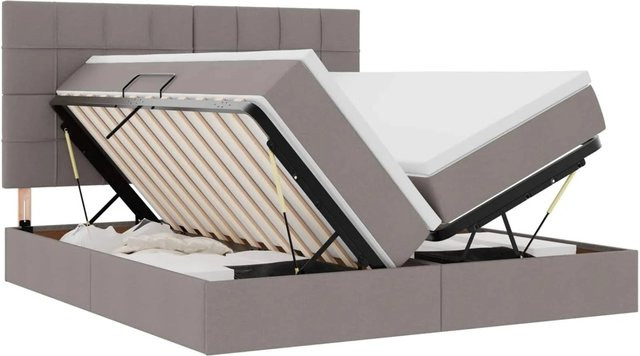 vidaXL Aufbewahrungsbett mit Matratze in Taupe und Grau aus Kunstleder und Metall, B/T/H: 200 x 200 x 280 cm - Bild 1