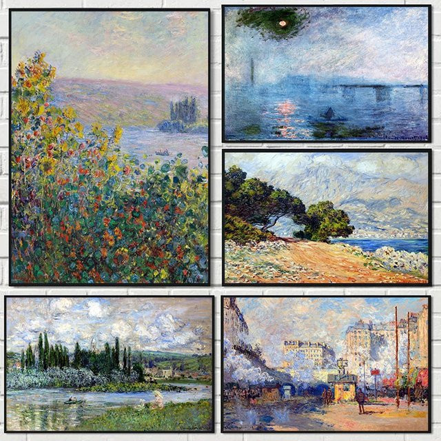 Impressionistische Landschaft von Claude Monet als Kunstleinwandgemälde in Mehrfarbig, Rechteckig - Bild 1