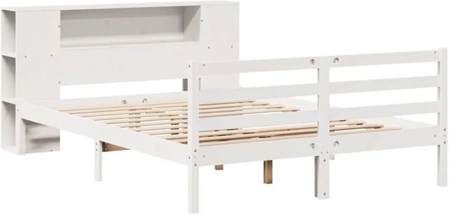vidaXL Massivholzbett aus Kiefer mit Kopfteil und Regal in Weiß, B/T/H: 135 x 190 x 82 cm - Bild 1