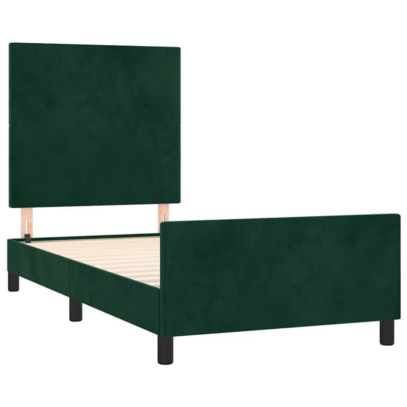 vidaXL Bettgestell mit Kopfteil aus Samt in Dunkelgrün, B/T/H: 90 x 200 x 128 cm - Bild 2