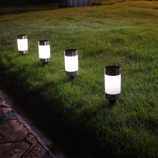 PAMNNY 2er Set Solar-LED-Gartenleuchten in Silber und Weiß, moderne Zylinder-Außenlampen für Garten und Weg - Bild 1