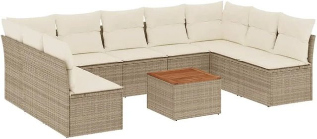 vidaXL 10-teilige Garten-Sofagarnitur aus Poly-Rattan in Beige mit Kissen und Tisch, L-Form mit Stauraum und wetterfesten Polstern - Bild 1