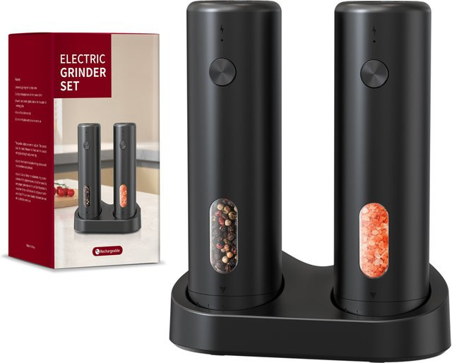 CLITON Automatische Pfeffermühle und Salzmühle aus Edelstahl, USB wiederaufladbar, Schwarz, B/T/H: 18,5 x 5,35 x 5,35 cm - Bild 1