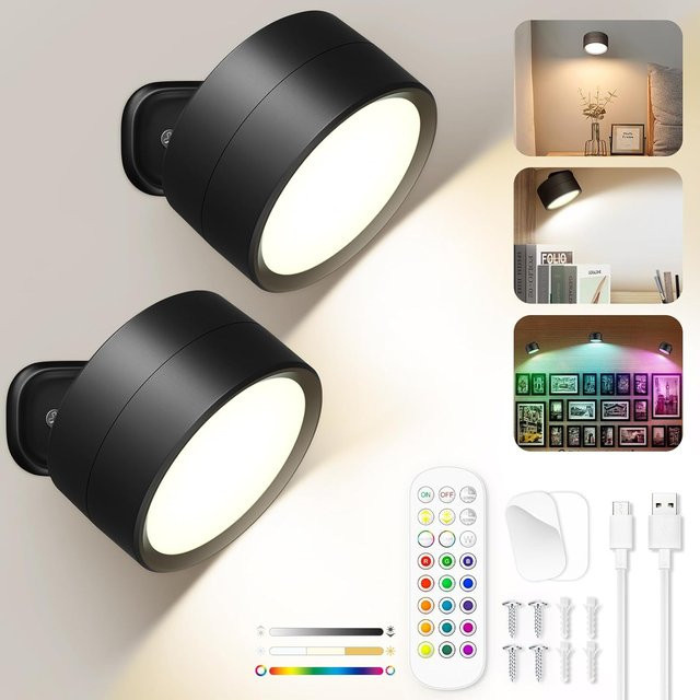 DVOLADOR LED-Wandleuchte mit Touch Control, batteriebetrieben, 3 Helligkeitsstufen und 3 Farbmodi, 360 Grad drehbar, Farbe: Weiß - Bild 1