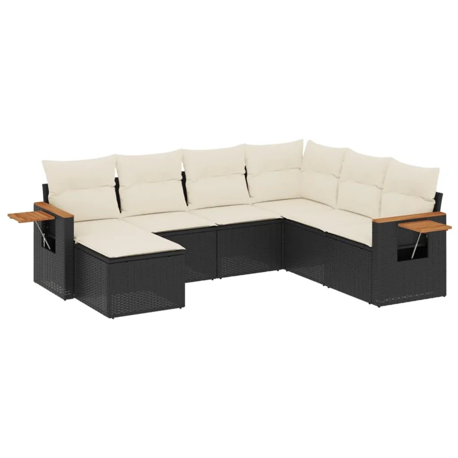 vidaXL 7-teilige Garten-Sofagarnitur aus Poly-Rattan und Akazienholz in Schwarz mit Kissen - Bild 2