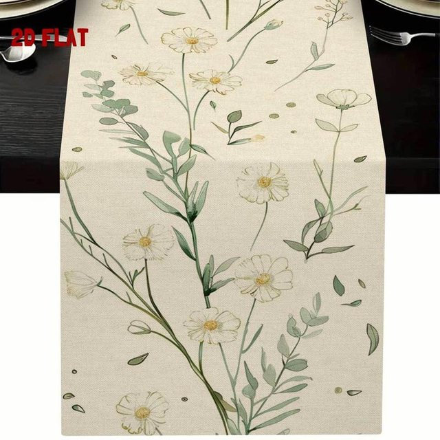 JINGYUE Pet Tischläufer mit grünem Blattdruck in Beige, B/H: 40 x 140 cm - Bild 1