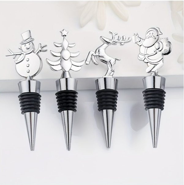 SUNFILI Weinstopper Weihnachten Hirsch und Schneemann aus Metall in Silber - Bild 1