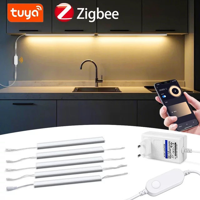 Lcamaw Intelligente Zigbee LED-Unterbauleuchte in Weiß, 12V, mit Tuya App-Steuerung, kompatibel mit Amazon Alexa und Google Assistant, ideale Nachtbeleuchtung für Möbel - Bild 1