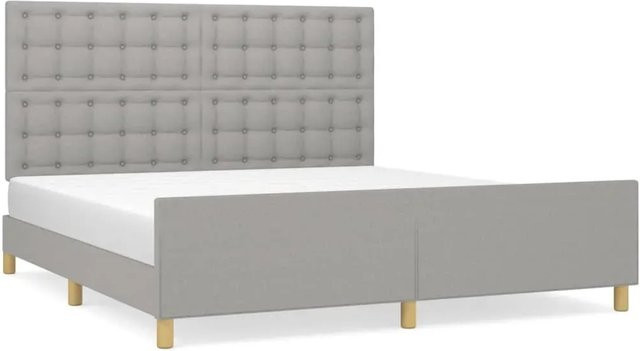 vidaXL Bettgestell mit Kopfteil aus Stoff und Lärchenholz in Hellgrau, B/T/H: 160 x 200 x 128 cm - Bild 1