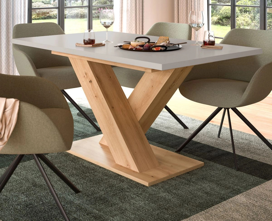 Esstisch Home-X von Inn.Furn aus Eiche und MDF in Kaschmir/Beige, ausziehbar von 150 cm auf 190 cm, rechteckig mit X-Frame Gestell - Bild 1