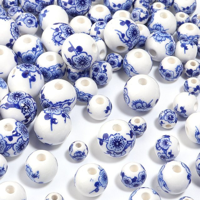 Louleur Keramikperlen, Blaue Pflaumenblüten, Porzellanperlen - Bild 1