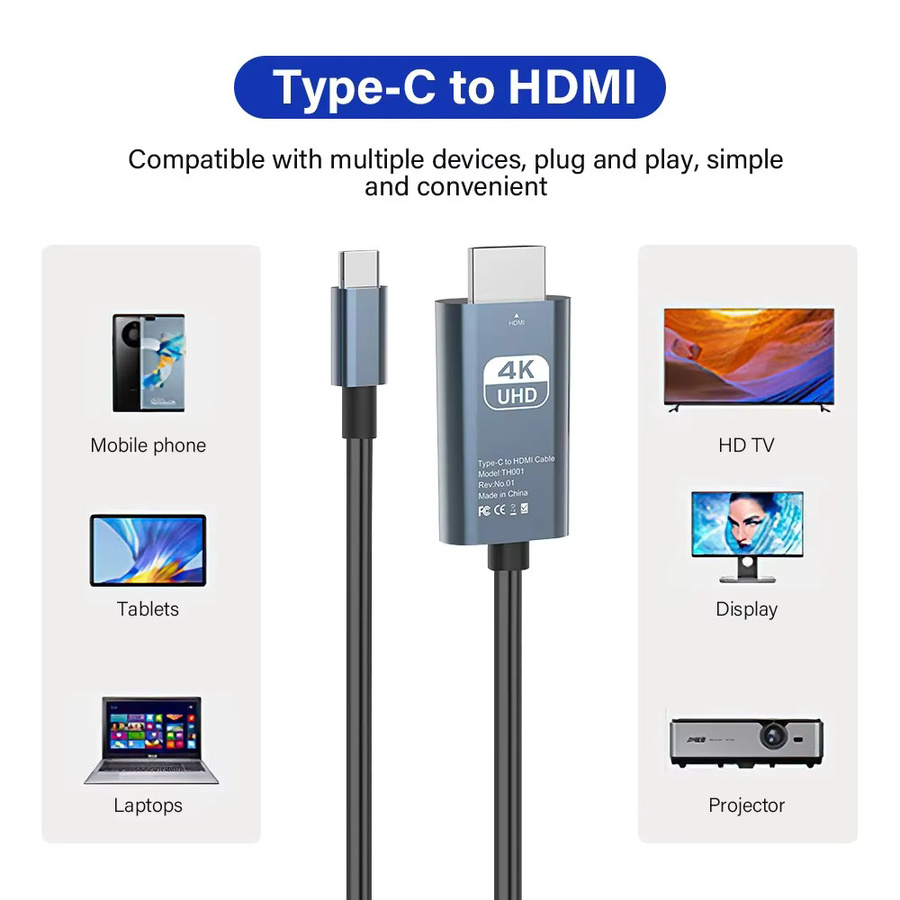 KEBIDUMEI USB-C auf HDMI Kabel für 4K 60Hz, Konverterkabel kompatibel mit iPhone, MacBook Air, iPad und Samsung Laptop - Bild 2