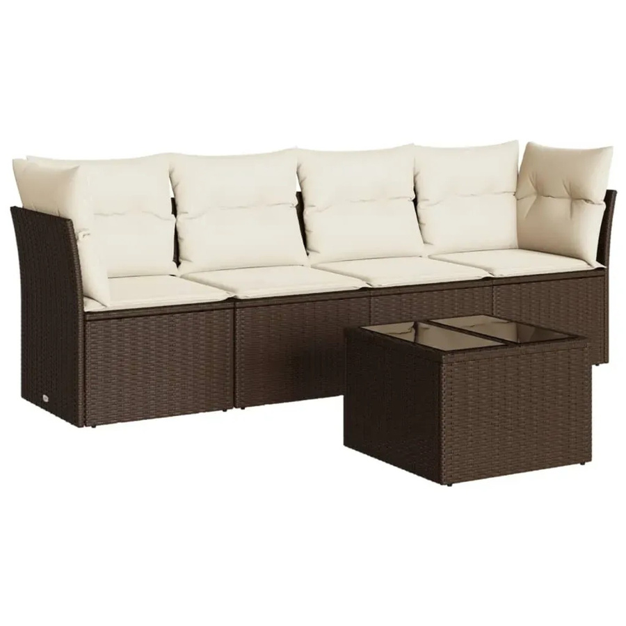 vidaXL 5-tlg Garten-Sofagarnitur in L-Form aus braunem Polyrattan mit Kissen und pulverbeschichtetem Stahlgestell - Bild 2