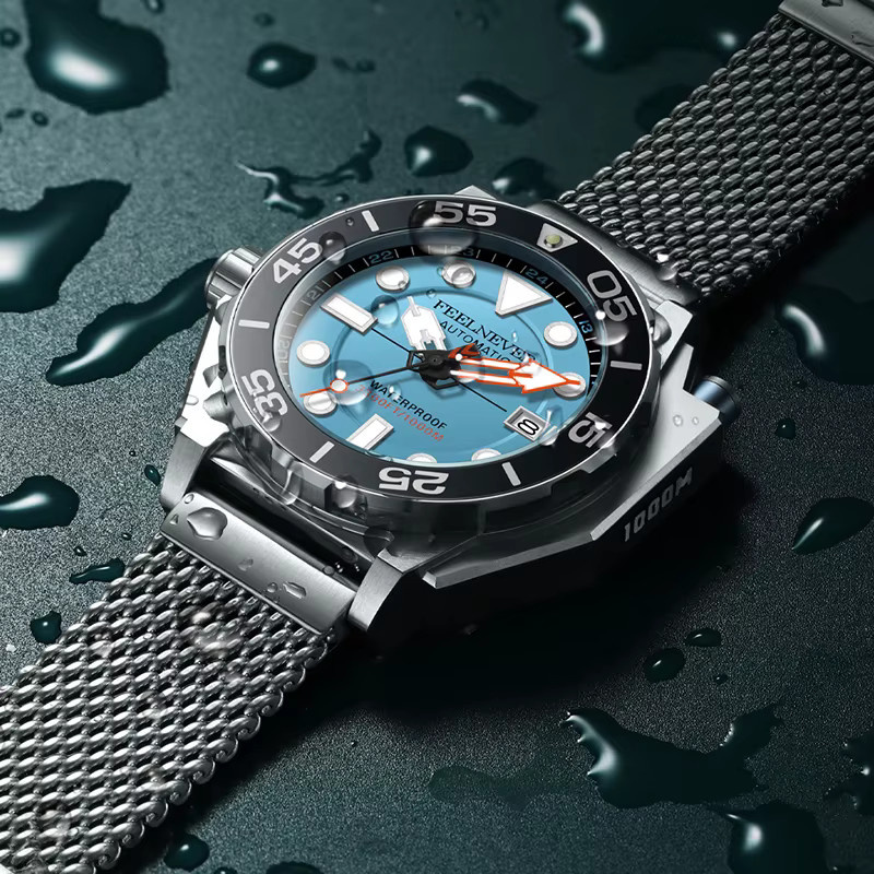 FEELNEVER Herren-Automatik-Taucheruhr, Edelstahl, Saphirglas, Blau - Bild 4
