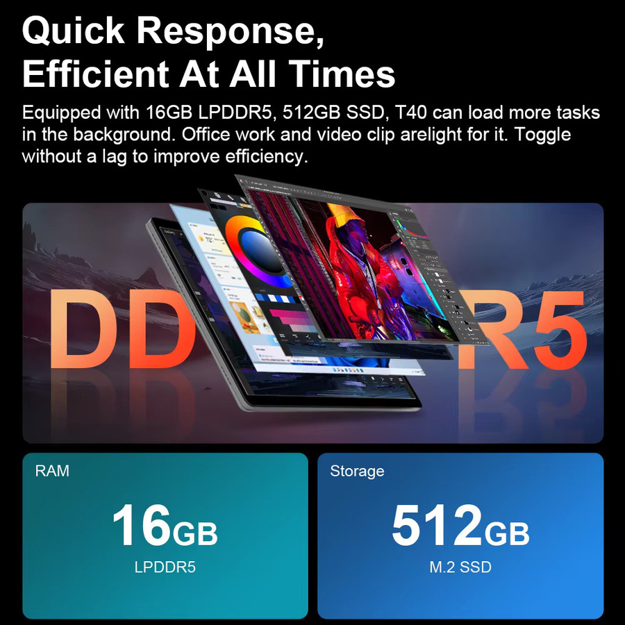 Ninkear T40 2-in-1 Tablet Mini-Laptop mit 14 Zoll IPS Touchscreen, Intel N100, 16GB RAM, 512GB SSD und Windows 11 - Bild 4