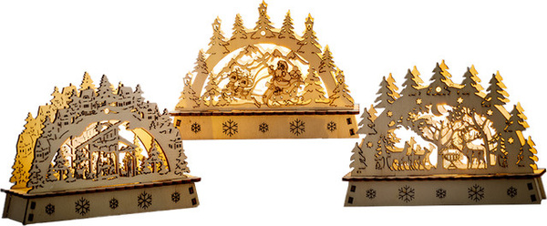 I-Glow LED-Schwibbogen 3er-Set Krippe aus Holz für die Weihnachtsdekoration