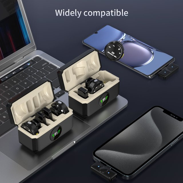 Basix Kabelloses Lavalier-Mikrofon mit Magnetverschluss für Android und iPhone in Schwarz mit USB-C Anschluss - Bild 1