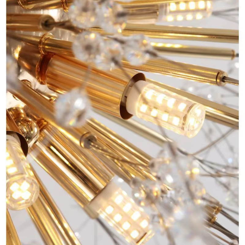 JIANKEXING LED-Pendelleuchte Pusteblume aus Kristall und Metall in Gold/Messing mit warmweißem Licht für Wohnzimmer und Schlafzimmer - Bild 5