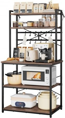 VEVOR Küchenregal Bakers Rack in Schwarz und Braun mit X-förmiger Stützstange, 12 S-förmigen Haken und zweistufigem Ablagefach, Breite: 80 cm - Bild 1