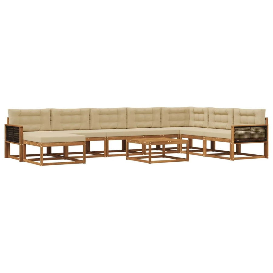 vidaXL Outdoor-Sofagarnitur L-Form aus Akazienholz mit 9 Kissen in Natur und Beige - Bild 2