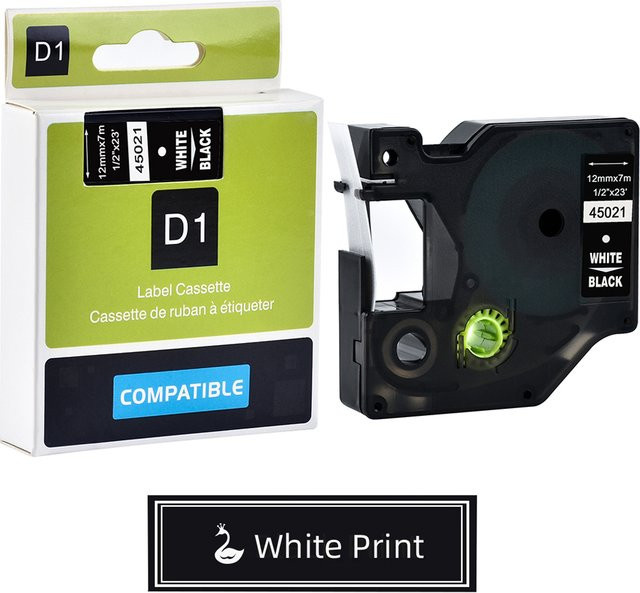 Kompatible Dymo D1 Thermobänder für Labelmanager LM160, 210D und LM280 PNP in den Breiten 6mm, 9mm, 12mm, 19mm und 24mm, Farben: Schwarz und Weiß - Bild 1