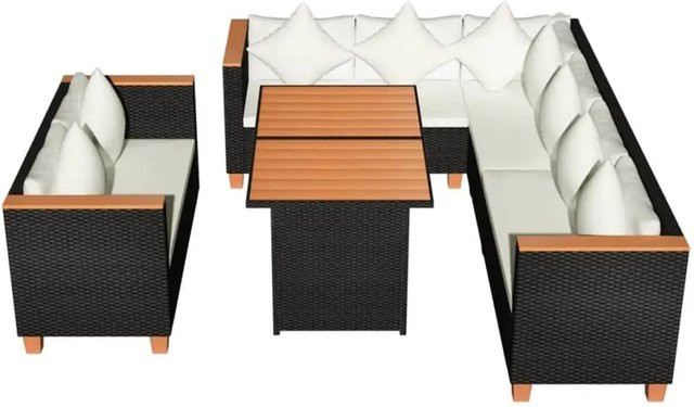 vidaXL 5-teiliges Garten-Lounge-Set aus Poly Rattan mit Kissen in Schwarz für Garten und Terrasse - Bild 1