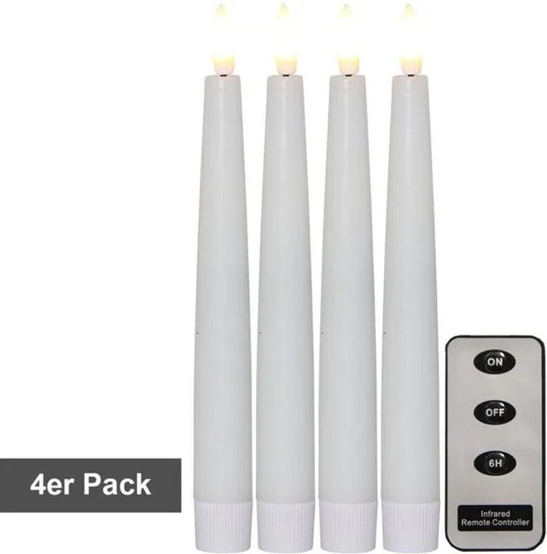 Star Trading LED-Wachskerze Flamme 4er Set in Weiß mit Timer und Batteriebetrieb - Bild 1