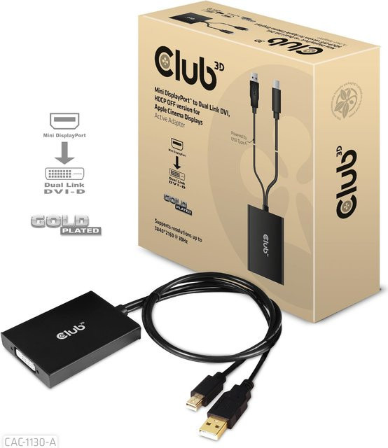 Club3D Adapterkabel Mini DisplayPort (M) zu DVI-D (W) mit USB-Stromversorgung, Schwarz, Länge: 60 cm, CAC-1130-A - Bild 1