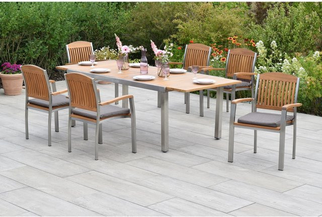 Merxx Keros Gartenmöbel Set 13-tlg. in Braun mit ausziehbarem Gartentisch aus Akazienholz und Kissen - Bild 1
