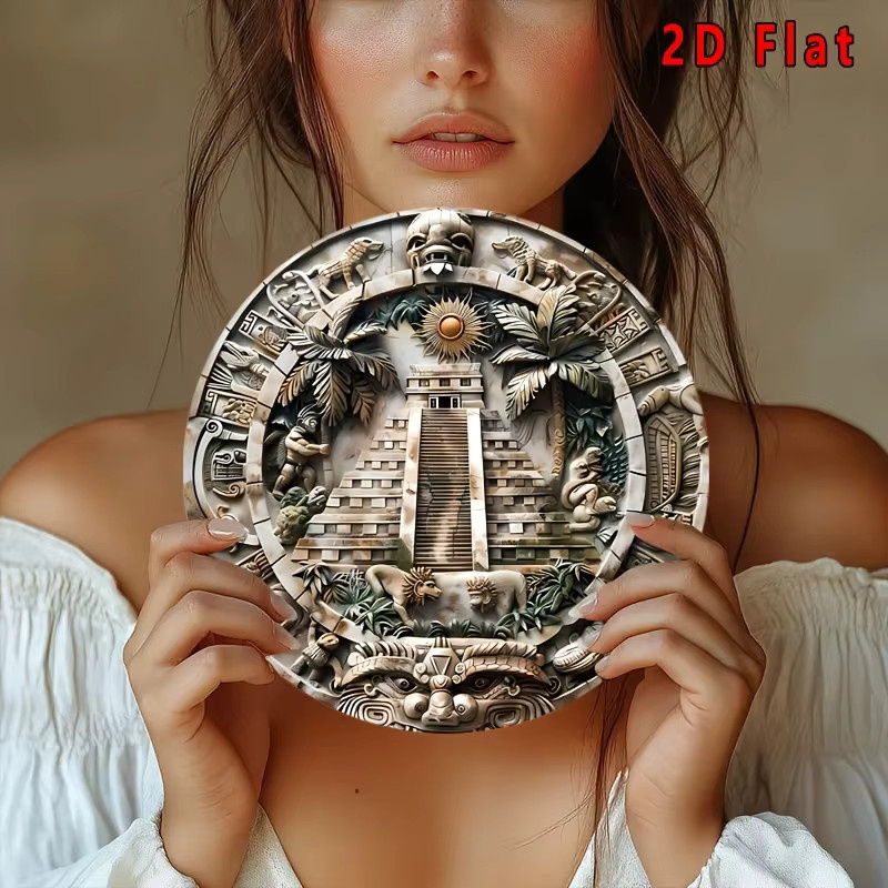 Potdemiel Aztekische Aluminium-Wandkunst Maya-Kalender mit Dschungelmotiven und Pyramide, Durchmesser: 20,32 cm - Bild 6