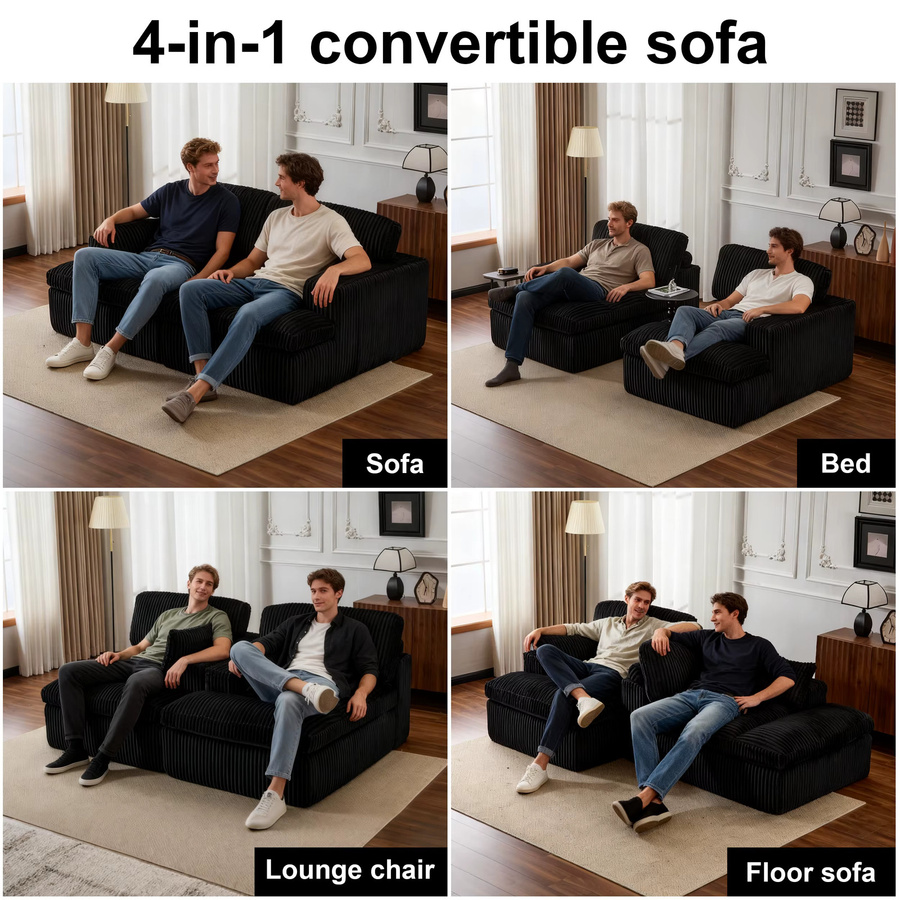 Vankel 2-in-1 Schlafsofa Click-Clack in Schwarz mit Cord-Bezug und gepolstertem Rahmen - Bild 4