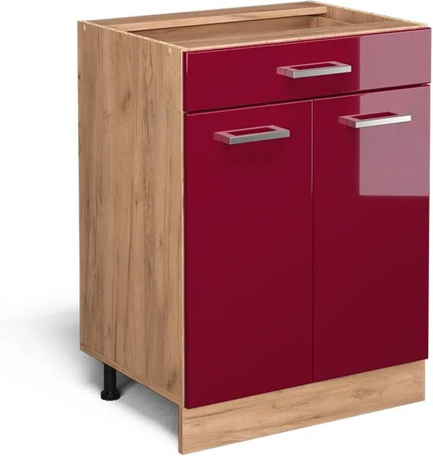 Vicco Küchenunterschrank R-Line Bordeaux Hochglanz in Goldkraft Eiche mit Schublade Breite: 60 cm - Bild 2