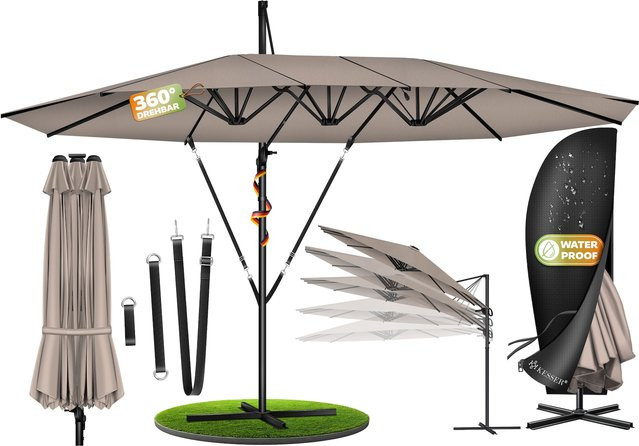 KESSER Doppelsonnenschirm Ampelschirm aus Aluminium mit Kurbel und Ständer, B/T: 460 x 270 cm, neigbar und 360 Grad drehbar - Bild 1