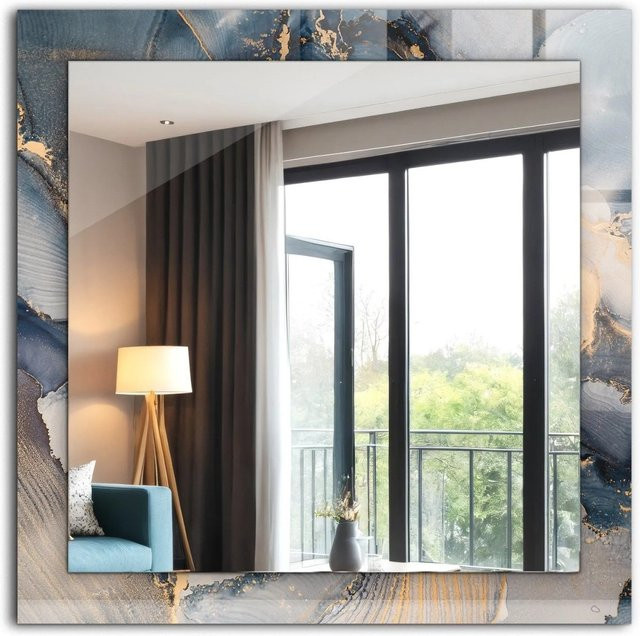Tulup Dekorativer Wandspiegel mit abstraktem blauem Kunstmotiv, Rechteckig, B/H: 60 x 60 cm - Bild 1