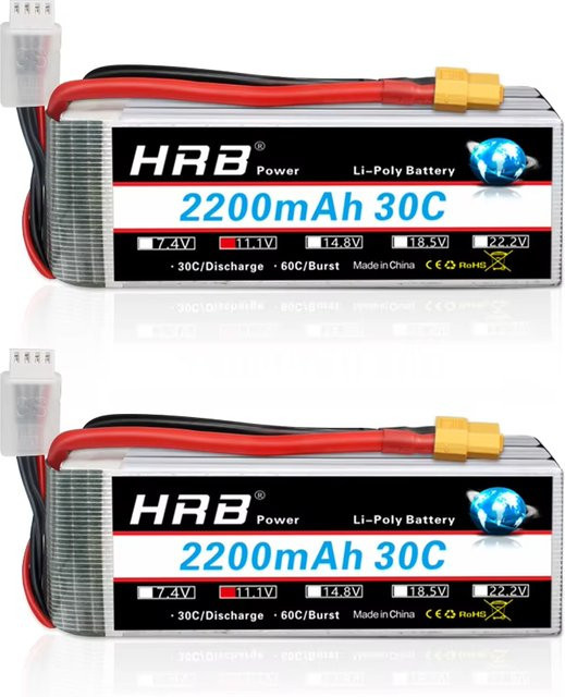 HRB 3S LiPo Akku 11,1 V 2200 mAh 30C mit XT60 Anschluss für RC Autos, Offroad-Lkw, Boote und Hubschrauber - Bild 1
