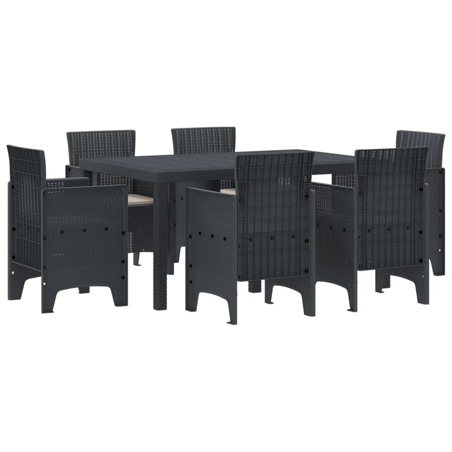 vidaXL 7-teiliges Garten Essset aus Poly Rattan mit Kissen in Anthrazit - Bild 2