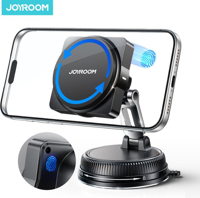 Joyroom Magnetische 15W Wireless Auto-Ladestation und Handyhalterung in Schwarz mit 360 Grad Drehung für iPhone und iOS-Geräte - Bild 1