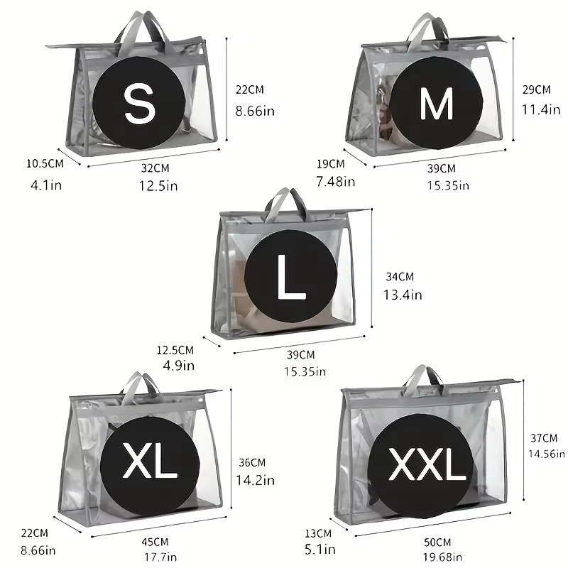 DUTRIEUX Staubbeutel für Handtaschen und Geldbörsen, transparenter Aufbewahrungsorganisator mit Reißverschluss, Grau - Bild 2